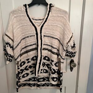 Anthropologie Cream and Black Knit Poncho
